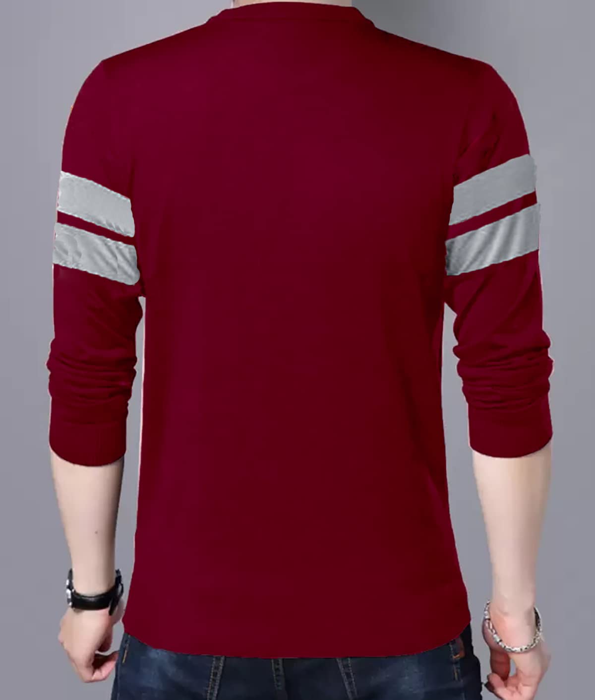 LEOTUDE Men's Regular Fit Cottonblend Full Sleeve Round Neck T-Shirt (18ALL_P_Maroon_M) - GenZlyf