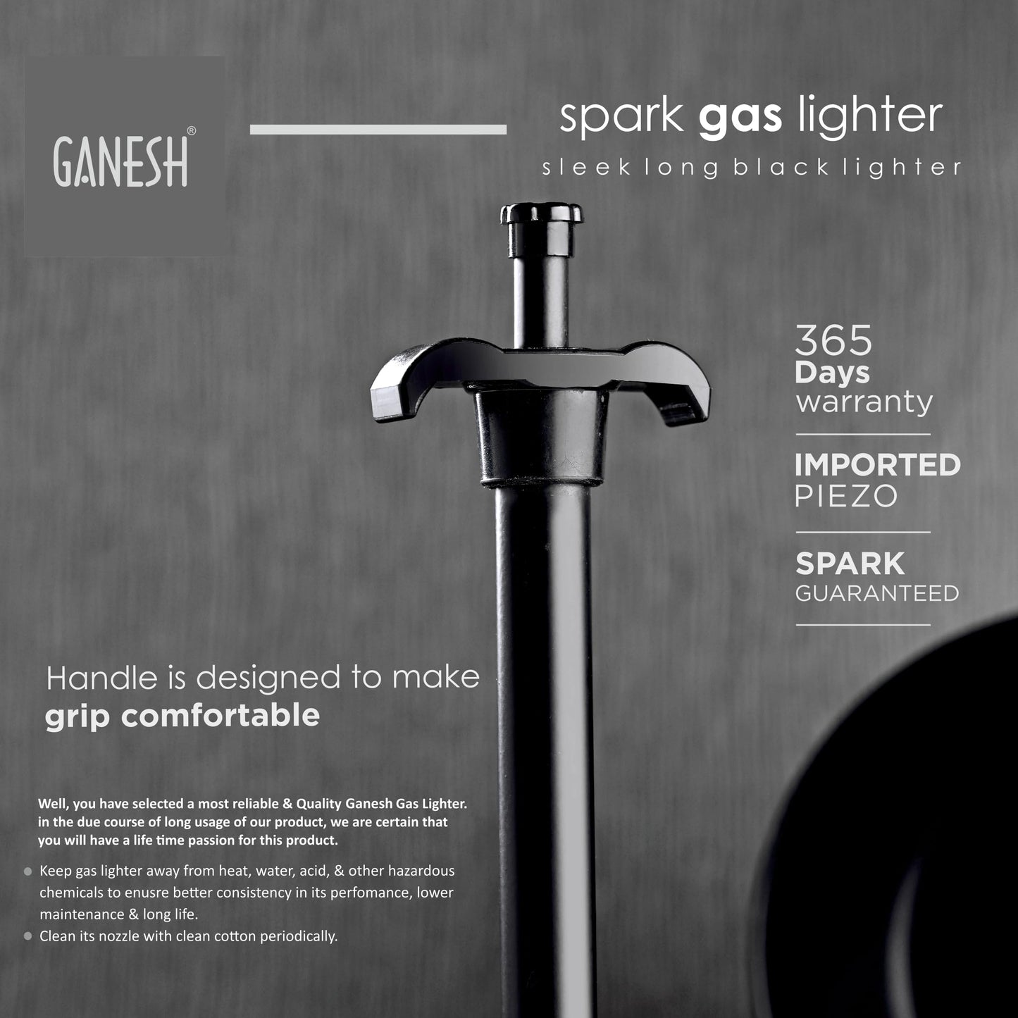 Ganesh Spark Gas Lighter for Kitchen Use Restaurants Metal Gas Stove Lighter Regular Size Easy Grip Long Lasting, Rust Proof