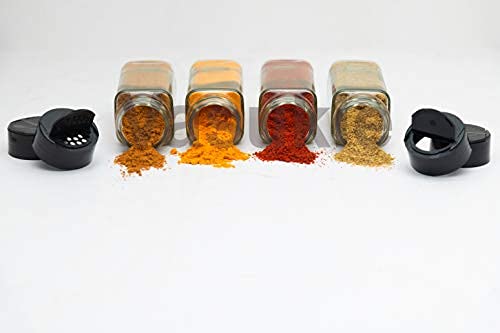 Vasukie Salt & Pepper Square Glass Spice Jar with Black Sifter Two Sided Sifter Cap,Masala jar Spice Container (Each Bottle 120ml) (4 Piece)