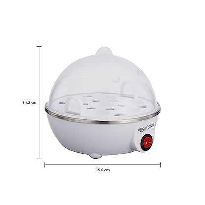 amazon basics Electric Egg Boiler | 350 Watt | Boils Upto 7 Eggs | Automatic Operation, 3 Boiling Modes | Overheat Protection | Stainless Steel Heating Plate, Measuring Cup | 75ml | Plastic | White