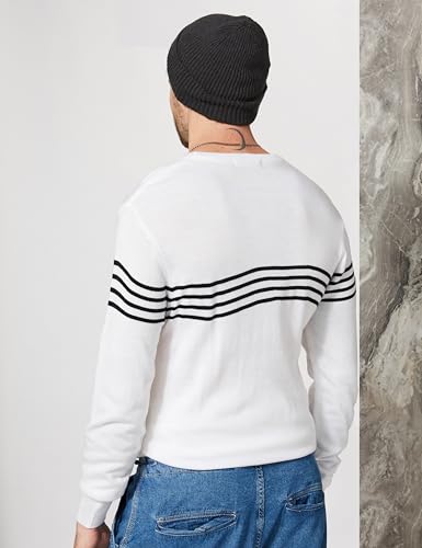 Amazon Brand - Symbol Men's Acrylic Crew Neck Pullover Sweater (SYM-A23-SWT-03_White,Black_S) - GenZlyf