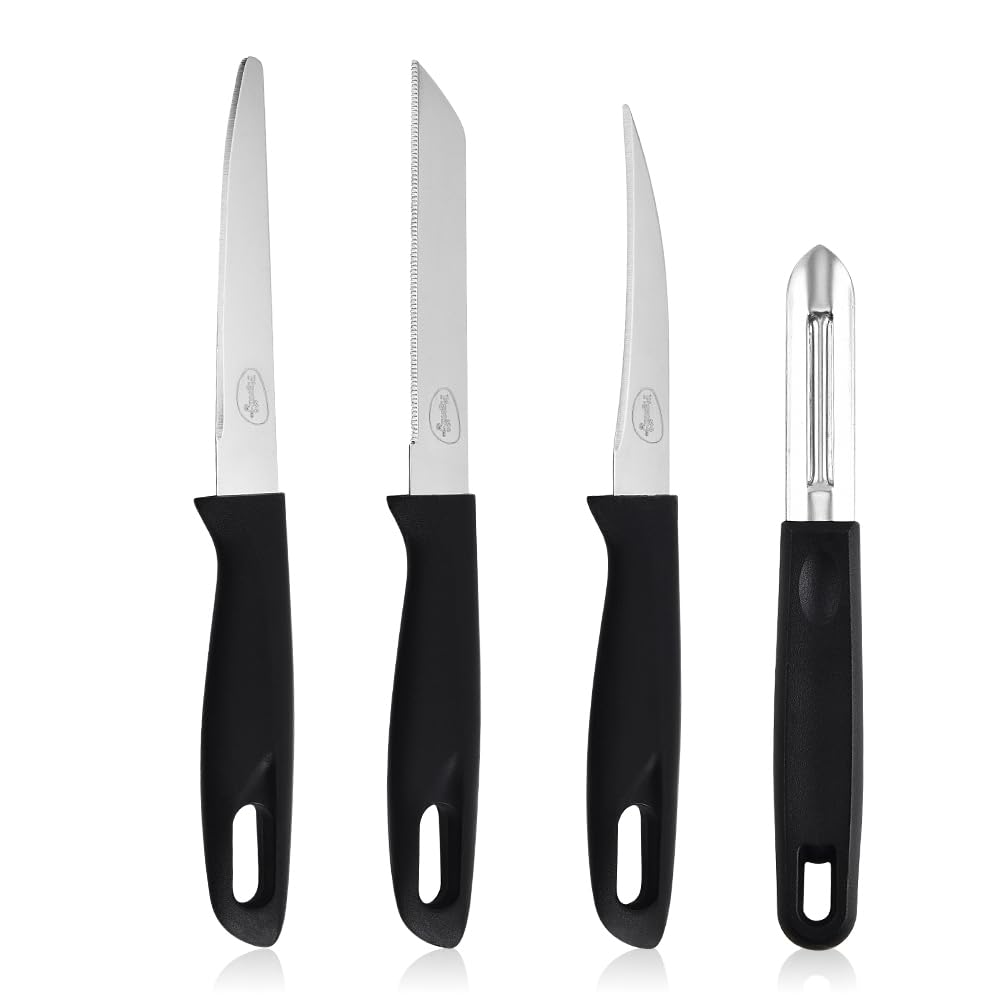 Pigeon by Stovekraft Edge High Grade Stainless Steel 4 Pcs Kitchen Knife Set | Black - GenZlyf