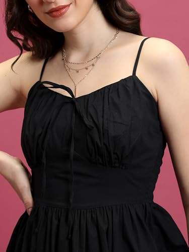 Tokyo Talkies Women's Cotton Calf Length Dress (TTJ6009516_Black - GenZlyf