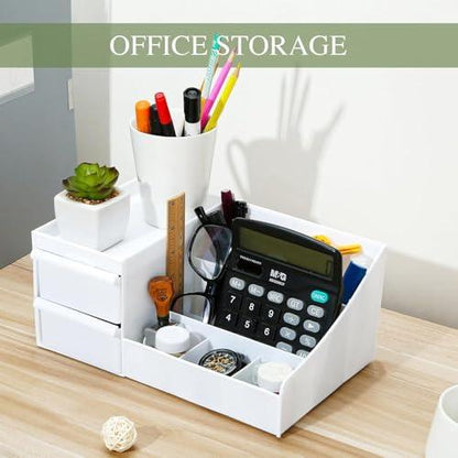 Shuttle Art Office Desk Organizer with Drawer, All in One Office Supplies and Cool Desk Accessories Pen Holder, Enhance Your Decor, Desktop 8-Compartment Laddered Desk Organizer(White) - GenZlyf