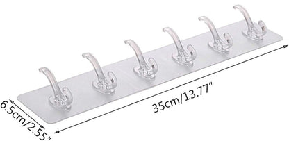 JIALTO 1 PCS Wall Hanger Hooks for Cloth Hanger for Wall Strong Self Adhesive Magic Sticker for Kitchen Hangers and Hooks, Home, Bathroom, Bedroom, Door Sticker Hooks for Walls (6 Hook Strip)