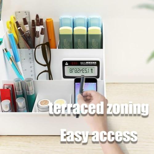 Shuttle Art Office Desk Organizer with Drawer, All in One Office Supplies and Cool Desk Accessories Pen Holder, Enhance Your Decor, Desktop 8-Compartment Laddered Desk Organizer(White) - GenZlyf