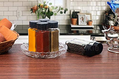 Vasukie Salt & Pepper Square Glass Spice Jar with Black Sifter Two Sided Sifter Cap,Masala jar Spice Container (Each Bottle 120ml) (4 Piece)