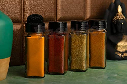 Vasukie Salt & Pepper Square Glass Spice Jar with Black Sifter Two Sided Sifter Cap,Masala jar Spice Container (Each Bottle 120ml) (4 Piece)