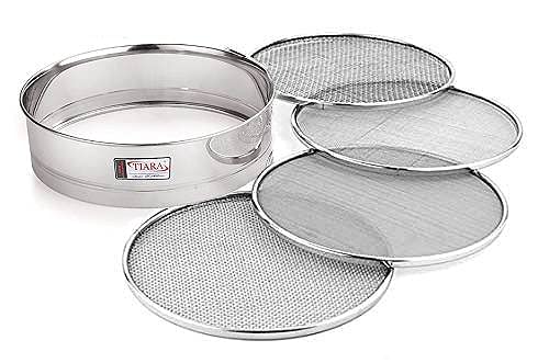 TIARA - Krishna 4 in 1 Stainless Steel Interchangeable Sieve Set of 5, Flour Chalni, Spices, Food Strainers, Atta Chalni, Jaali Channi Atta Maida Strainer, 22L x 22W x 6H centimeters, Silver - GenZlyf