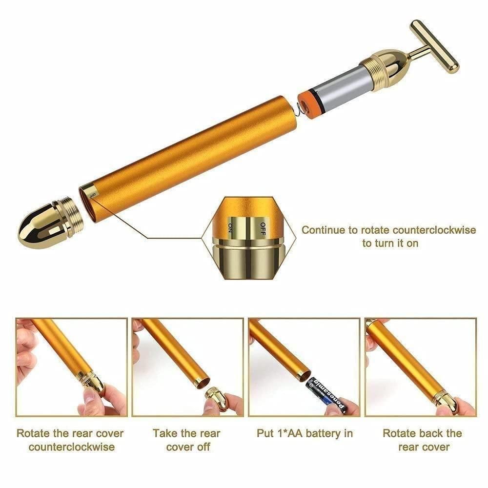 24K Gold Energy Beauty Bar Electric Facial Massage Roller-Genzlyf