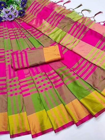 Svarnvastraa Traditional Silk Blend Saree with Rich Pallu & Multi-Color Checks – Elegant for Women Traditional Kanjivaram Art Silk Saree with Rich Pallu & Blouse Piece - GenZlyf