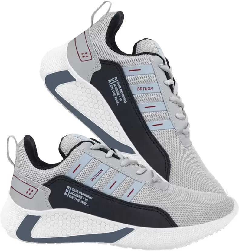 BRUTON Combo of Men's Sports Running Shoes- Grey & Black, Size -6