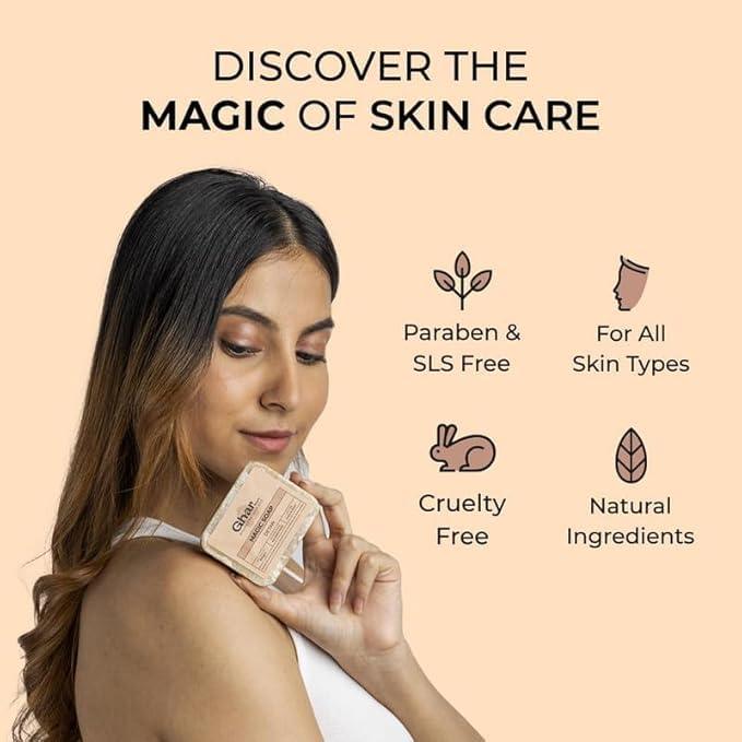 Ghar Soaps Sandalwood & Saffron Magic Soaps For Bath (100 Gms Pack Of 2) | Paraben Free | Chandan & Kesar Bath Soap | Handmade Soaps For Glowing | Skin Brightening Soap For Men & Women - GenZlyf