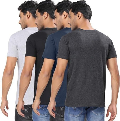 Men's Polycotton Solid Round Neck T-shirts (Pack of 4)-genzlyf