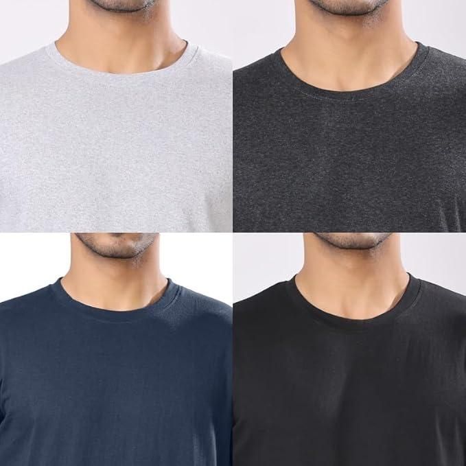 Men's Polycotton Solid Round Neck T-shirts (Pack of 4)-genzlyf