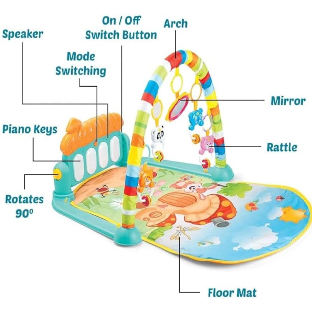VEBETO Play Gym for Babies 0 to 12 Months (1 Year Warranty) Musical Piano Keyboard Activity Play Mat for Kids Newborn Fitness Rack Hanging Rattles Lights Tunes Music for Baby Boys Girls - GenZlyf