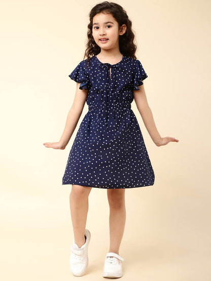 A.T.U.N. (ALL THINGS UBER NICE) Girl's Polyester Skater Knee-Long Fit & Flare Casual Dress (GDRS NAT NPD_Blue_7-8 Y) - GenZlyf