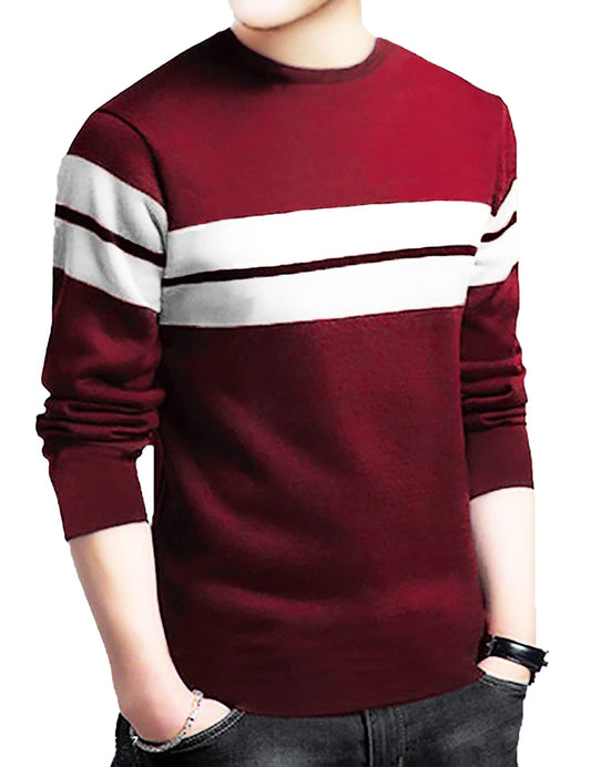 LEOTUDE Men's Regular Fit Cottonblend Full Sleeve Round Neck T-Shirt (18ALL_P_Maroon_M) - GenZlyf
