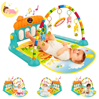 VEBETO Play Gym for Babies 0 to 12 Months (1 Year Warranty) Musical Piano Keyboard Activity Play Mat for Kids Newborn Fitness Rack Hanging Rattles Lights Tunes Music for Baby Boys Girls - GenZlyf