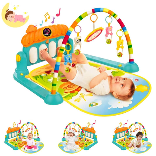 VEBETO Play Gym for Babies 0 to 12 Months (1 Year Warranty) Musical Piano Keyboard Activity Play Mat for Kids Newborn Fitness Rack Hanging Rattles Lights Tunes Music for Baby Boys Girls - GenZlyf