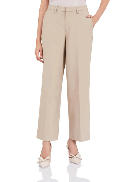 Symbol Premium Women's Relaxed Mid Rise Business Casual Pants (SBP-SS24-WTR-710_Beige_32) - GenZlyf