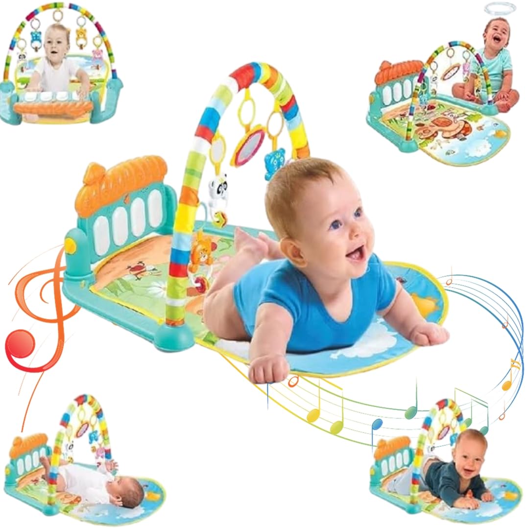 VEBETO Play Gym for Babies 0 to 12 Months (1 Year Warranty) Musical Piano Keyboard Activity Play Mat for Kids Newborn Fitness Rack Hanging Rattles Lights Tunes Music for Baby Boys Girls - GenZlyf