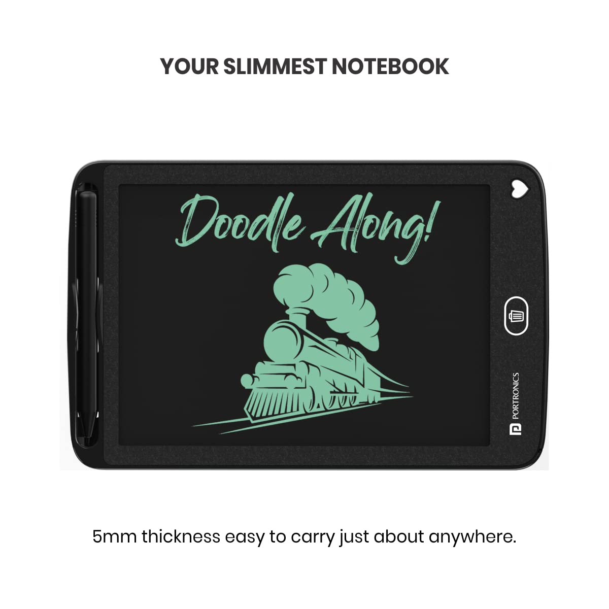 Portronics Ruffpad 8.5E Re-Writable LCD Writing Pad with Screen 21.5cm (8.5-inch) for Drawing, Playing, Handwriting Gifts for Kids & Adults(Black), small