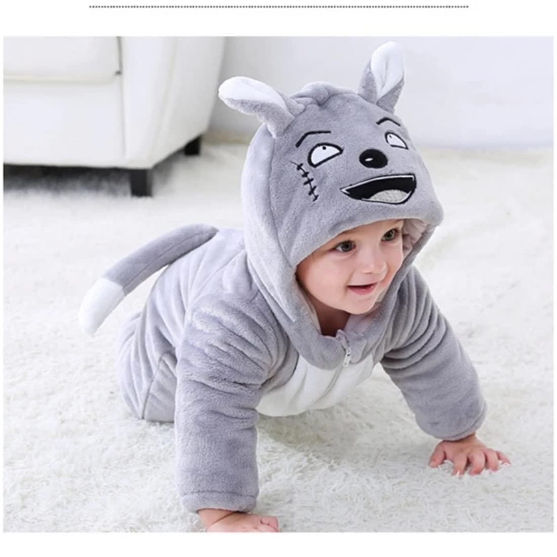 BRANDONN Unisex Baby Flannel Jumpsuit Panda Style Cosplay Clothes Outfits Snowsuit Hooded Romper Outwear (Grey Scars, 12-18 Months) - GenZlyf