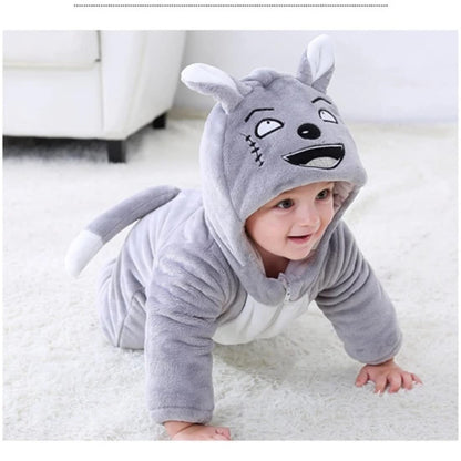 BRANDONN Unisex Baby Flannel Jumpsuit Panda Style Cosplay Clothes Outfits Snowsuit Hooded Romper Outwear (Grey Scars, 12-18 Months) - GenZlyf
