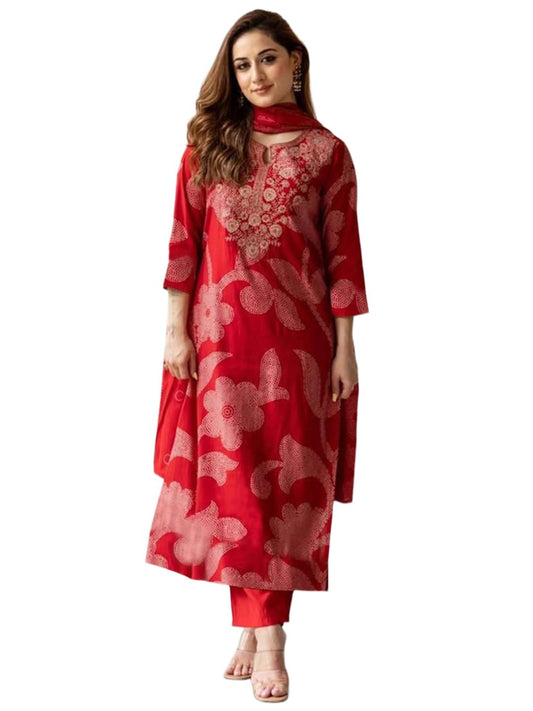 ANNI Designer Women's Rayon Viscose Printed Straight Kurta with Pant & Dupatta (Heba Pink_XL_Pink_X-Large)