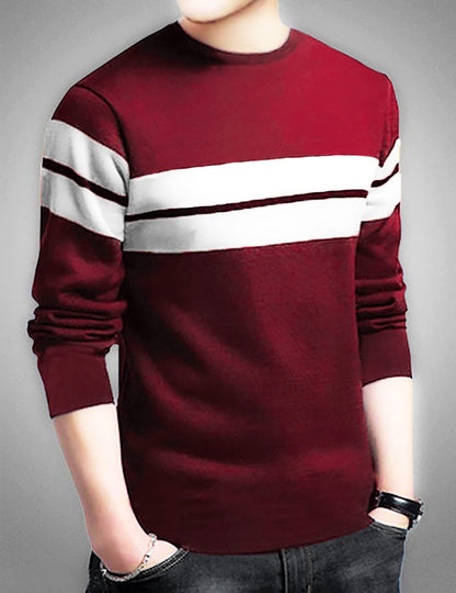 LEOTUDE Men's Regular Fit Cottonblend Full Sleeve Round Neck T-Shirt (18ALL_P_Maroon_M) - GenZlyf