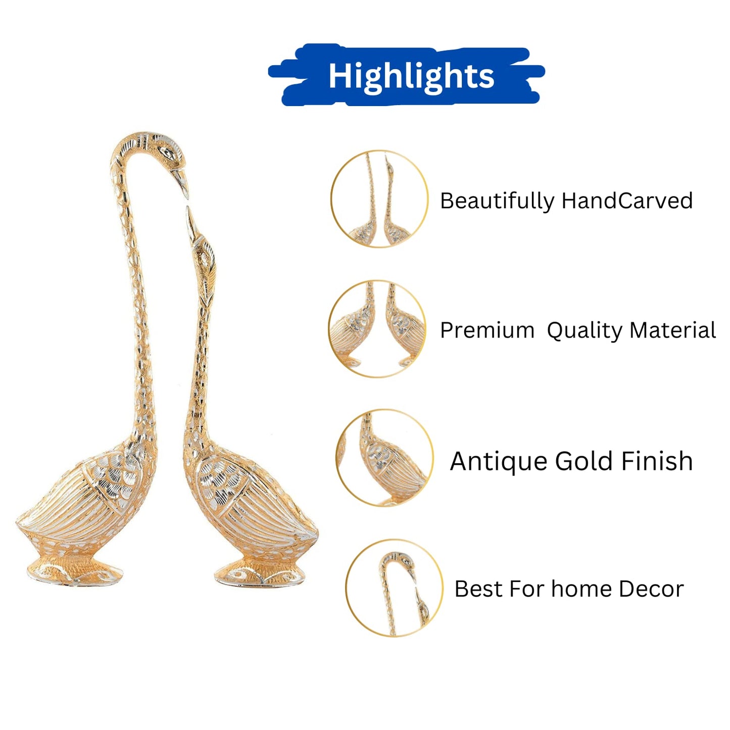 WebelKart Pair of Kissing Duck, Swan Showpiece For Home Decor - 29 cm (Aluminium, Golden )