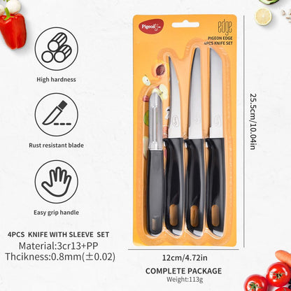 Pigeon by Stovekraft Edge High Grade Stainless Steel 4 Pcs Kitchen Knife Set | Black - GenZlyf