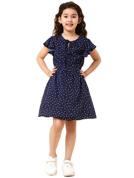 A.T.U.N. (ALL THINGS UBER NICE) Girl's Polyester Skater Knee-Long Fit & Flare Casual Dress (GDRS NAT NPD_Blue_7-8 Y) - GenZlyf