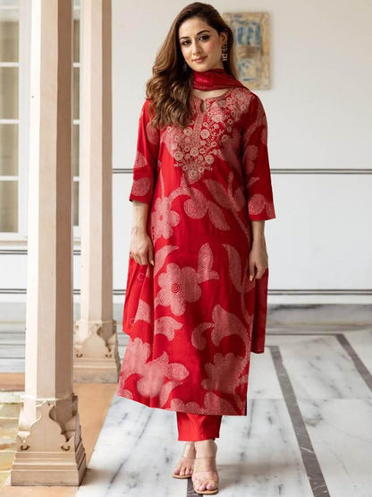 ANNI Designer Women's Rayon Viscose Printed Straight Kurta with Pant & Dupatta (Heba Pink_XL_Pink_X-Large)