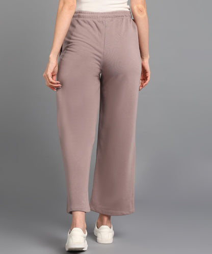 Alan Jones Clothing Women Mid Rise Solid Relaxed Fit Wide Leg Track Pants | Heavy Gsm Cotton Blend | Elastic Waist With Drawstring, Side Pockets (Dusty Pink_2Xl) - GenZlyf