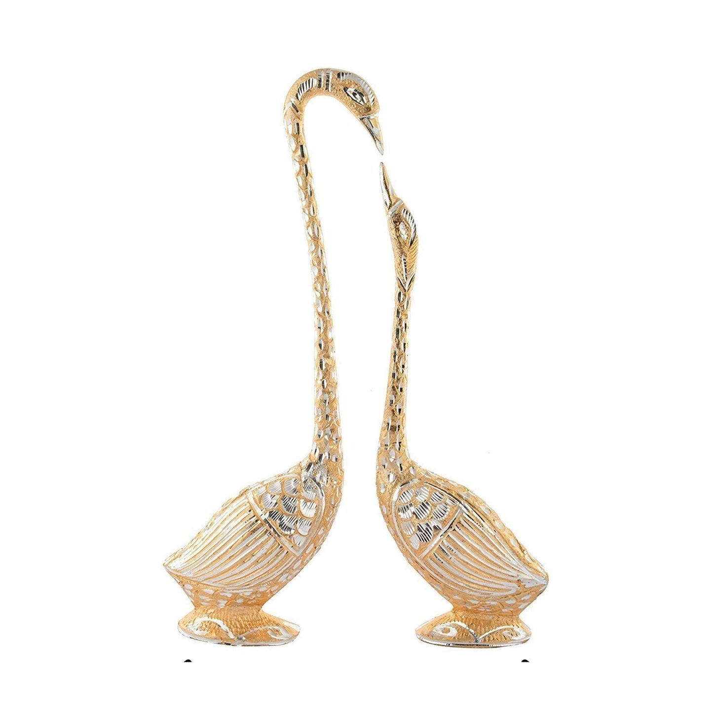WebelKart Pair of Kissing Duck, Swan Showpiece For Home Decor - 29 cm (Aluminium, Golden )