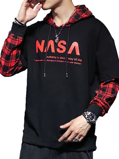 LEWEL Men's Cotton Blend Stylish Hooded Full Sleeve Printed Regular Fit T-Shirt (Red, Large) - GenZlyf