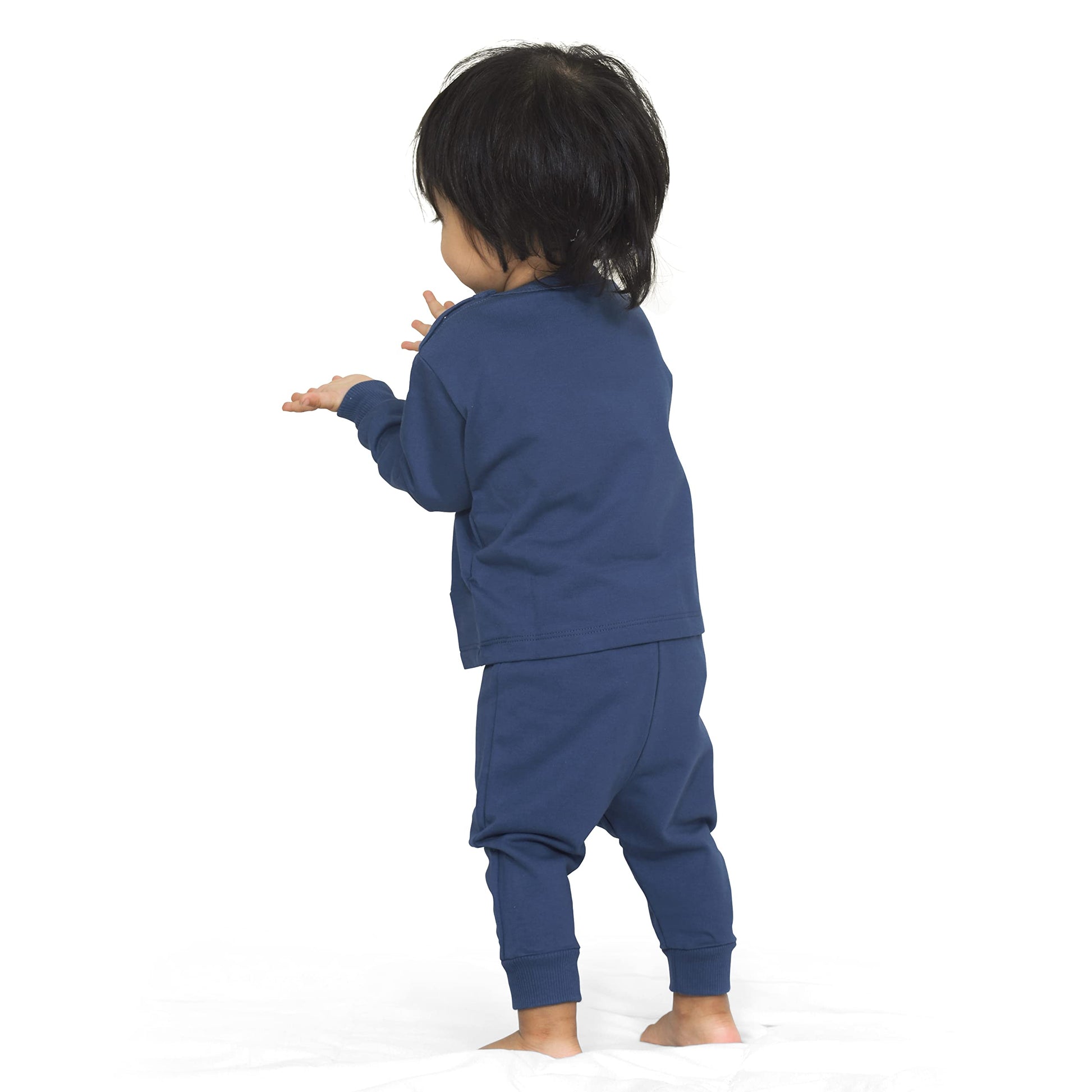 Real Basics Cotton Fleece Clothing Sets For Boys & Girls - Unisex Winter Relaxed Clothing Sets Full Sleeve Pyjama Set -Size(12-18 Months) -Style(Navy Teddy) - GenZlyf