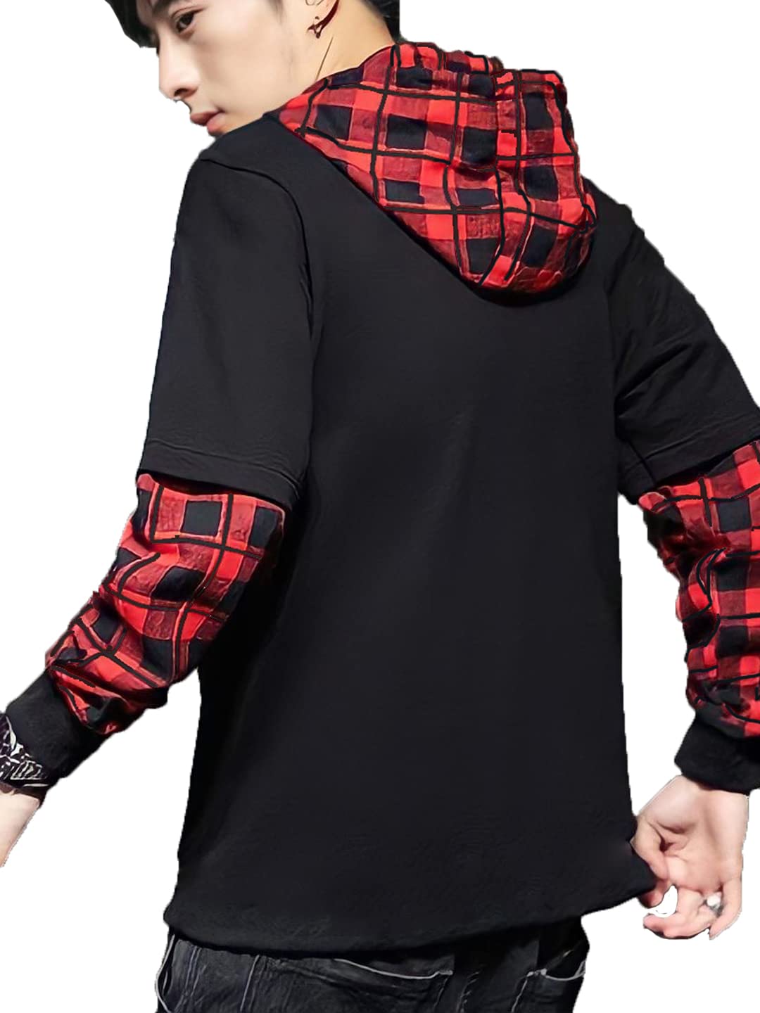 LEWEL Men's Cotton Blend Stylish Hooded Full Sleeve Printed Regular Fit T-Shirt (Red, Large) - GenZlyf
