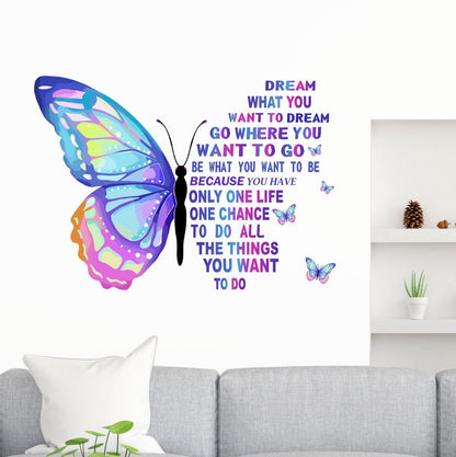 Decal O Decal Vinyl Blue Butterfly With Motivational Quotes ' Wall Stickers (Pack Of 1, Positive Quotesself-Adhesive, Wall, 900 Mm)