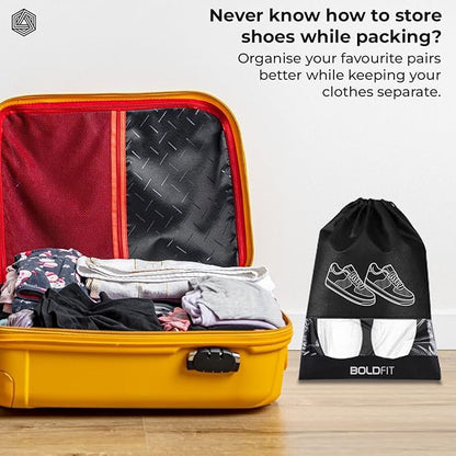 Boldfit Shoe Bag for Travel Bag for Man & Women Shoe Cover for Storage at Home Gym Reusable Travelling Accessories Organizer Pouch Travel Essentials Footwear Bags for Travelling Men -Pack of 6, Black - GenZlyf