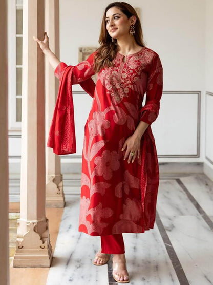 ANNI Designer Women's Rayon Viscose Printed Straight Kurta with Pant & Dupatta (Heba Pink_XL_Pink_X-Large)