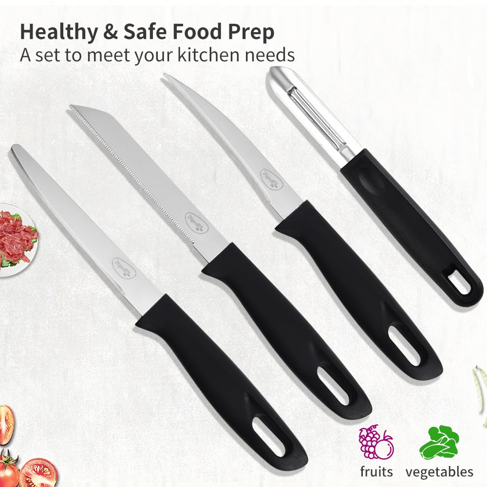 Pigeon by Stovekraft Edge High Grade Stainless Steel 4 Pcs Kitchen Knife Set | Black - GenZlyf