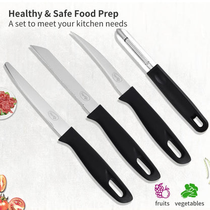 Pigeon by Stovekraft Edge High Grade Stainless Steel 4 Pcs Kitchen Knife Set | Black - GenZlyf