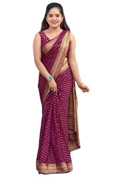 LAVISHBOI Women's Art Silk Blend Banarasi Jacquard Saree With Unstitched Blouse Piece | Sarees For Women | Jacquard Saree | Wedding Banarasi Sari (Maroon) - GenZlyf