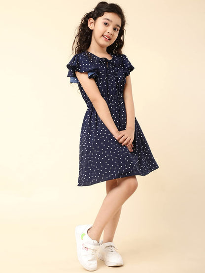 A.T.U.N. (ALL THINGS UBER NICE) Girl's Polyester Skater Knee-Long Fit & Flare Casual Dress (GDRS NAT NPD_Blue_7-8 Y) - GenZlyf