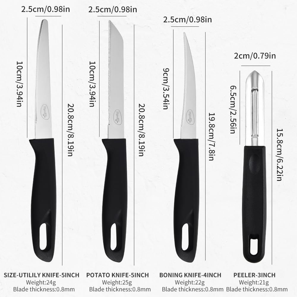 Pigeon by Stovekraft Edge High Grade Stainless Steel 4 Pcs Kitchen Knife Set | Black - GenZlyf