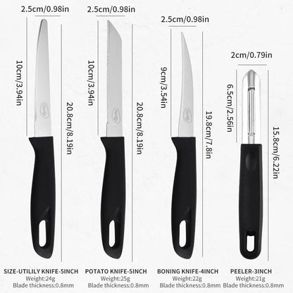 Pigeon by Stovekraft Edge High Grade Stainless Steel 4 Pcs Kitchen Knife Set | Black - GenZlyf