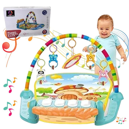 VEBETO Play Gym for Babies 0 to 12 Months (1 Year Warranty) Musical Piano Keyboard Activity Play Mat for Kids Newborn Fitness Rack Hanging Rattles Lights Tunes Music for Baby Boys Girls - GenZlyf